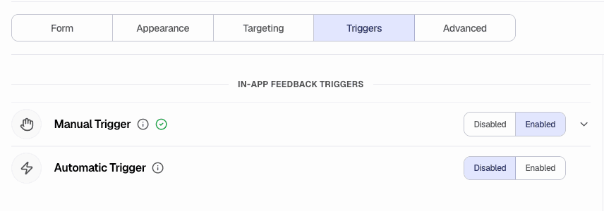 In-App Feedback Triggers - Manual and Automatic options