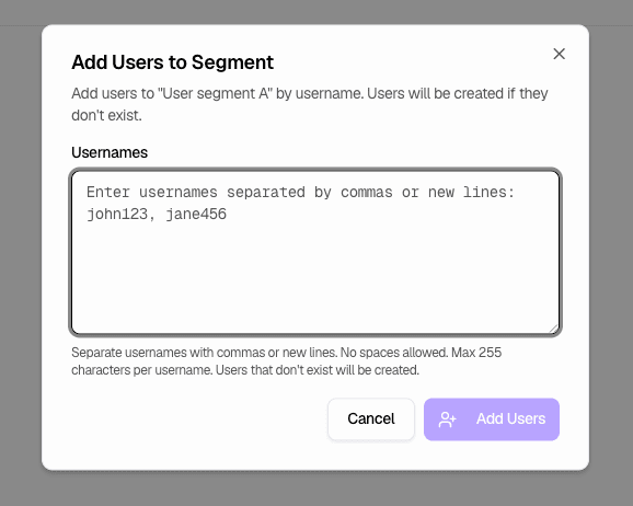 Add Users to Segment modal