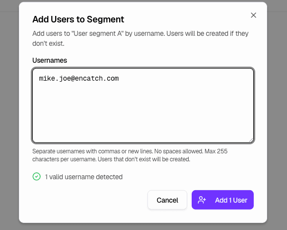 Add Users - Validation feedback