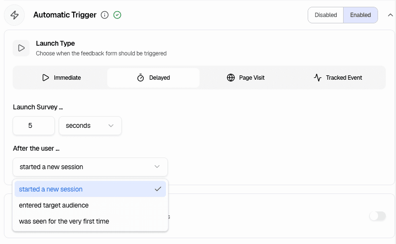 Delayed launch - Time and user action settings