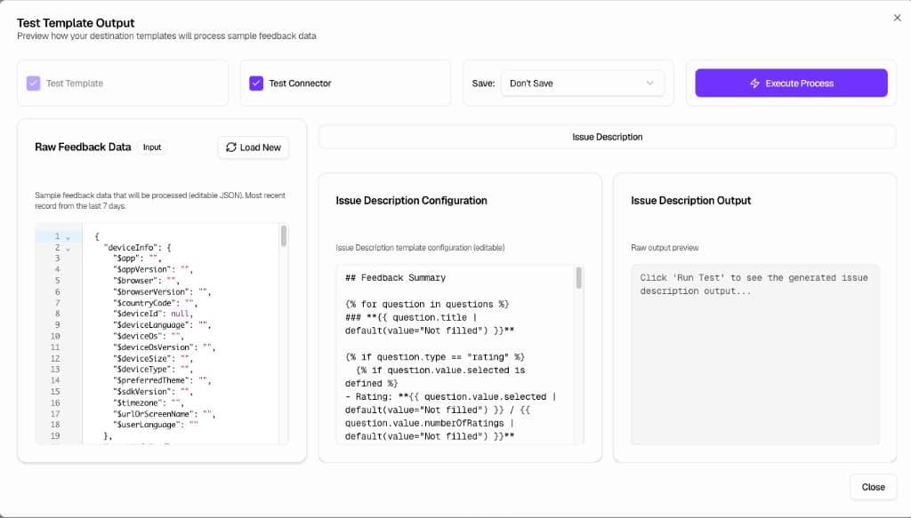 Test Template Output interface for previewing GitLab issue content