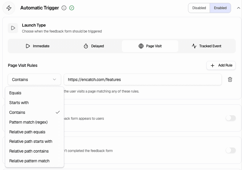 Page Visit - URL rules and matching options