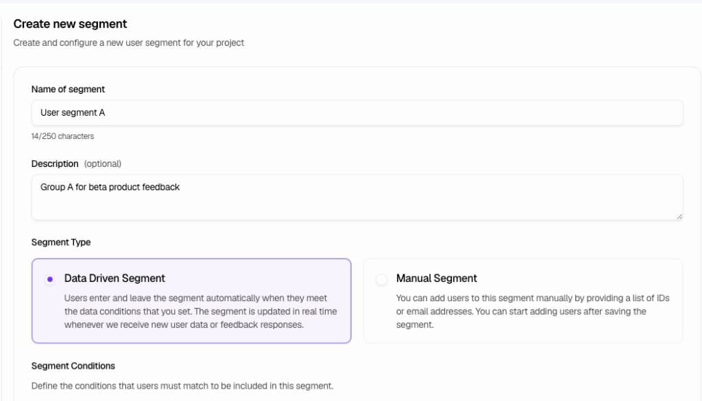 Segment type selection - Data-driven vs Manual