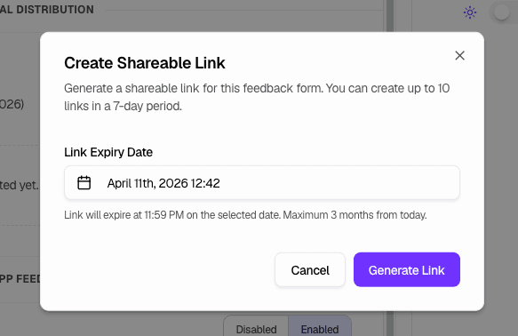 Create Shareable Link modal