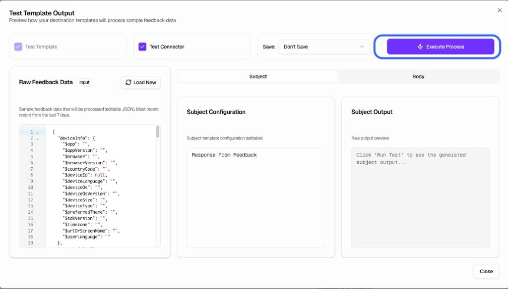 Test Template Output interface