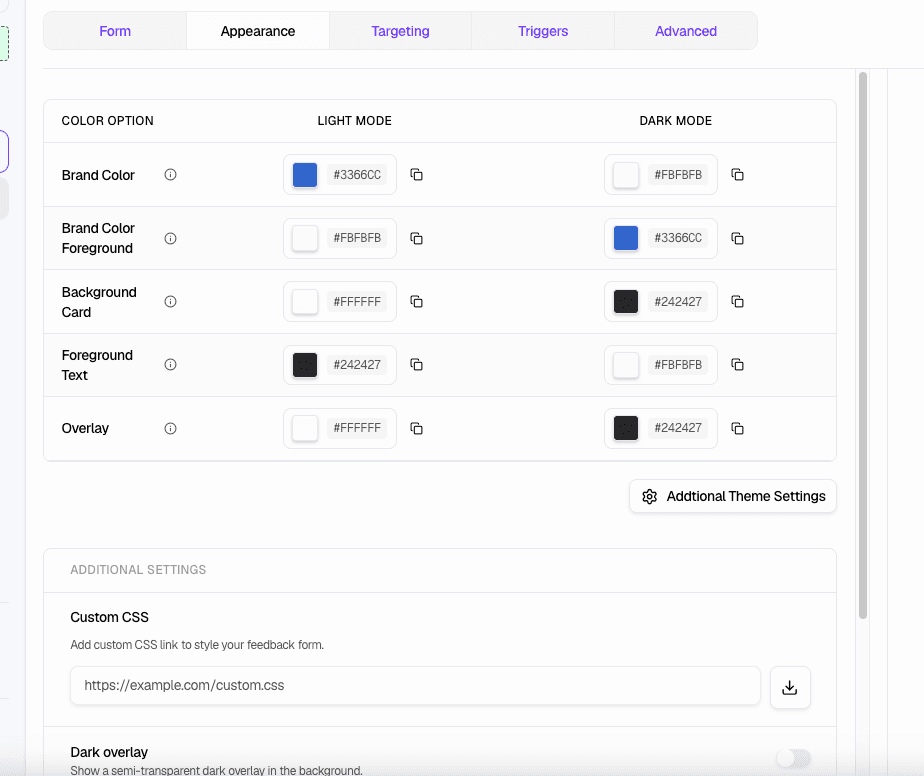 Color options - Light and Dark Mode