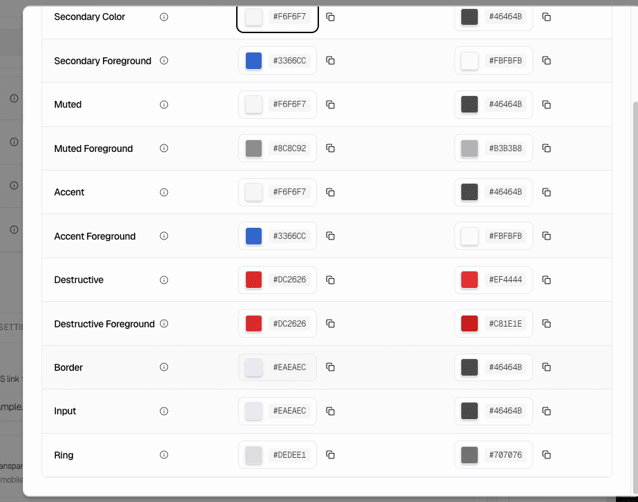 Additional theme color options list