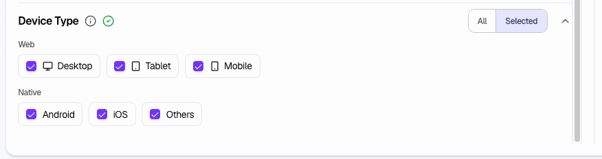 Device Type - Web and Native options