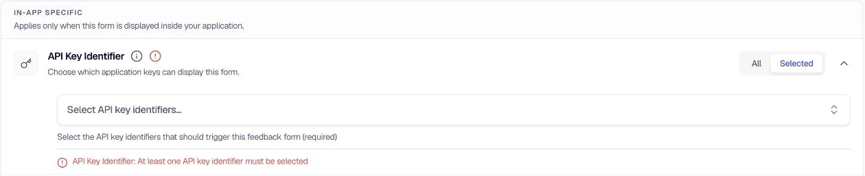 API Key Identifier - Select which keys trigger the form