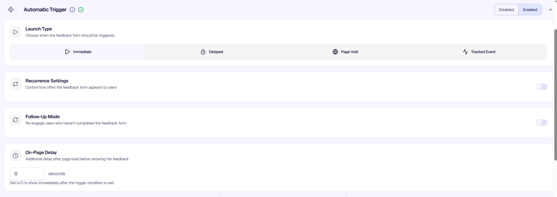 Immediate launch - Launch type selection