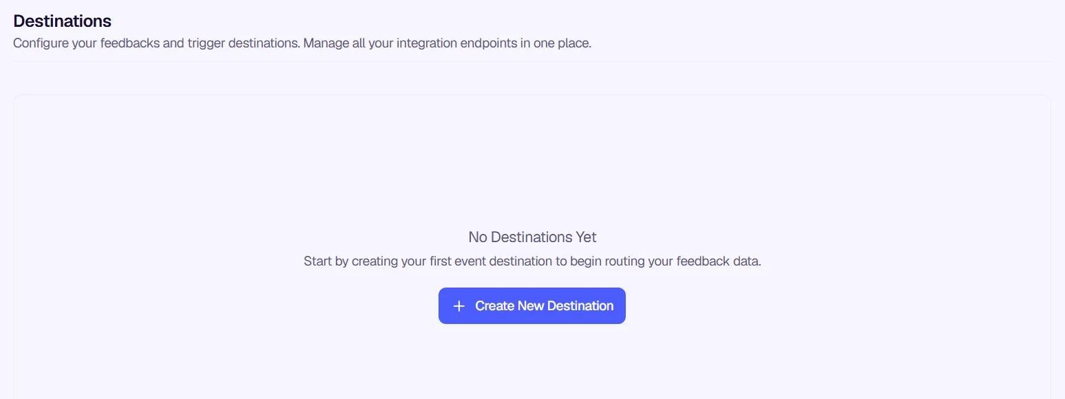 Destinations page with Add Destination button