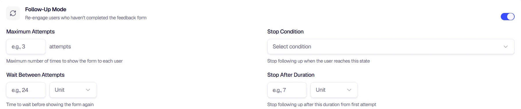 Follow-Up Mode - Stop condition and timing