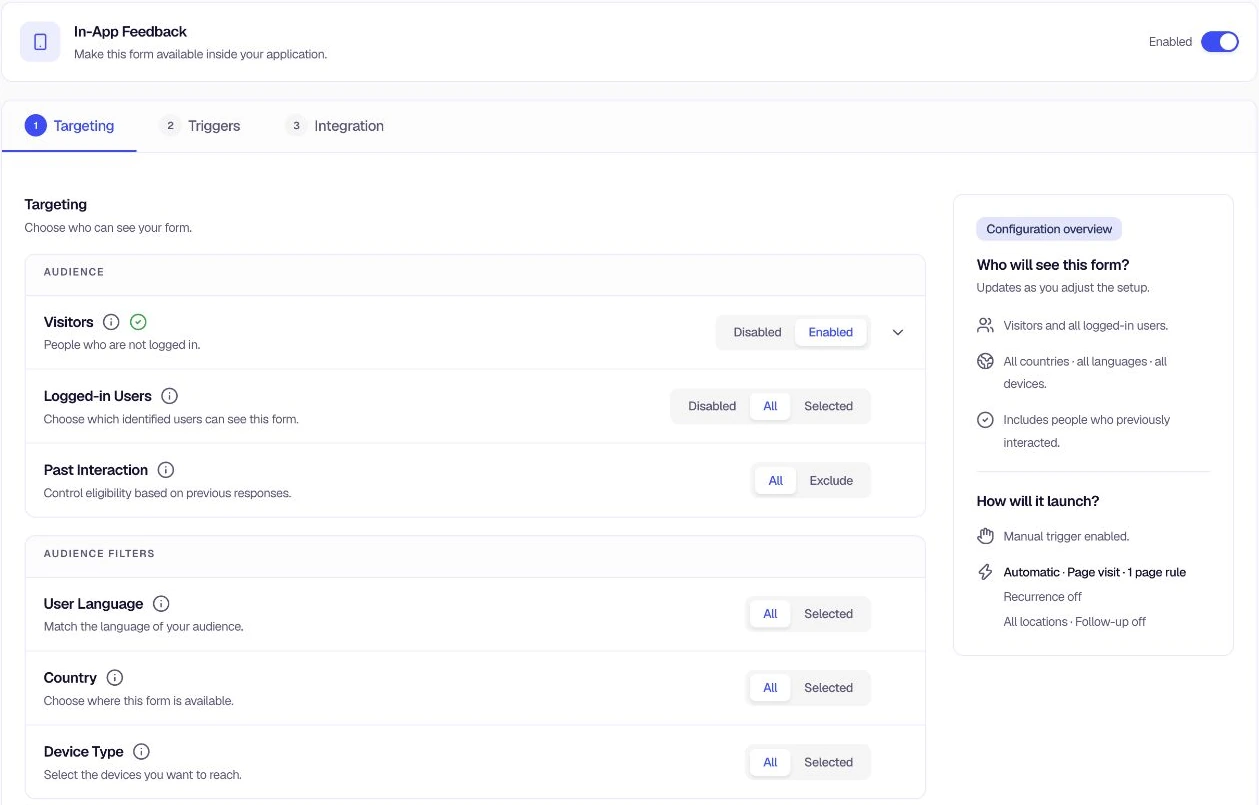 In-App targeting controls