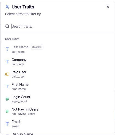 Traits dropdown - Search and select traits